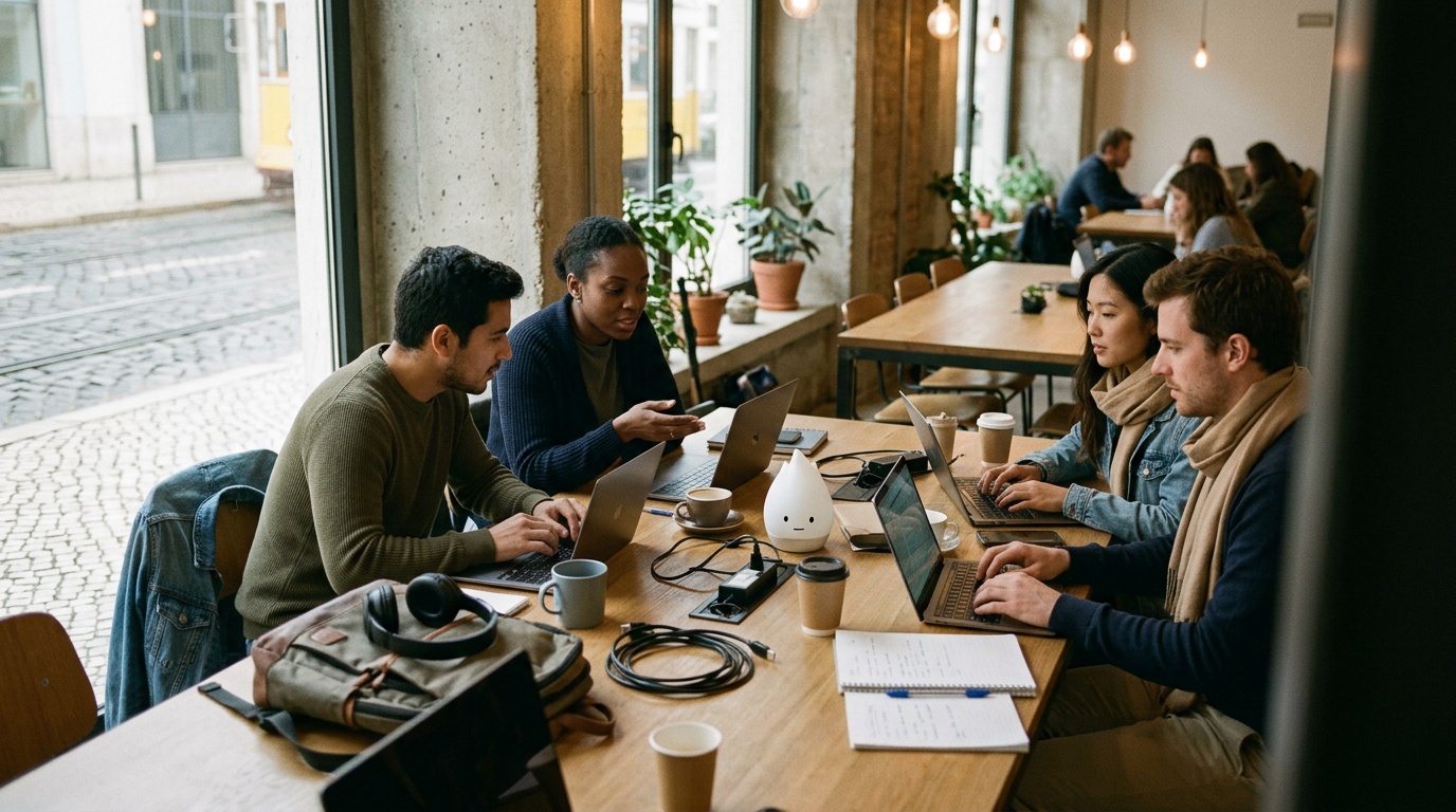 What's the difference between a traditional office and a modern coworking space in Lisbon?