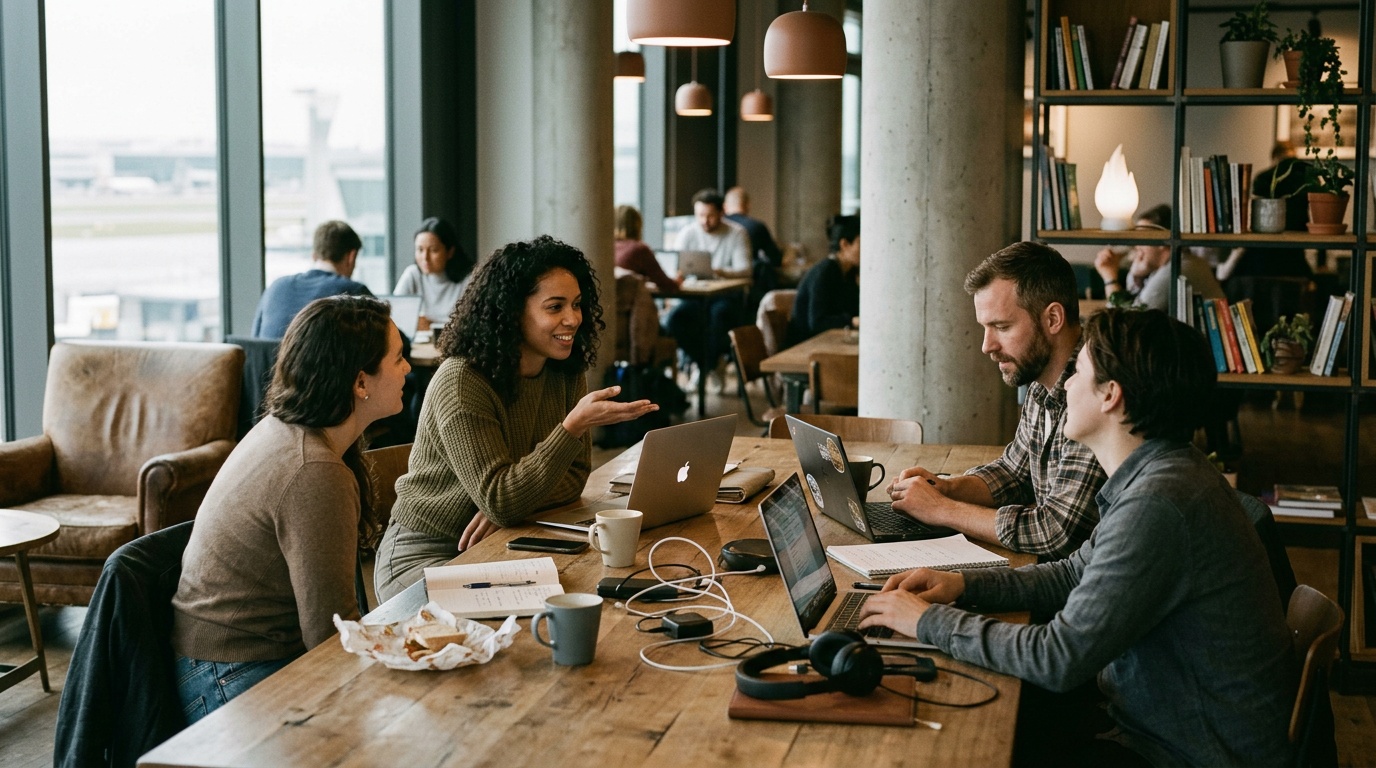 Difference between serviced offices and coworking spaces at Heathrow Terminal 5.