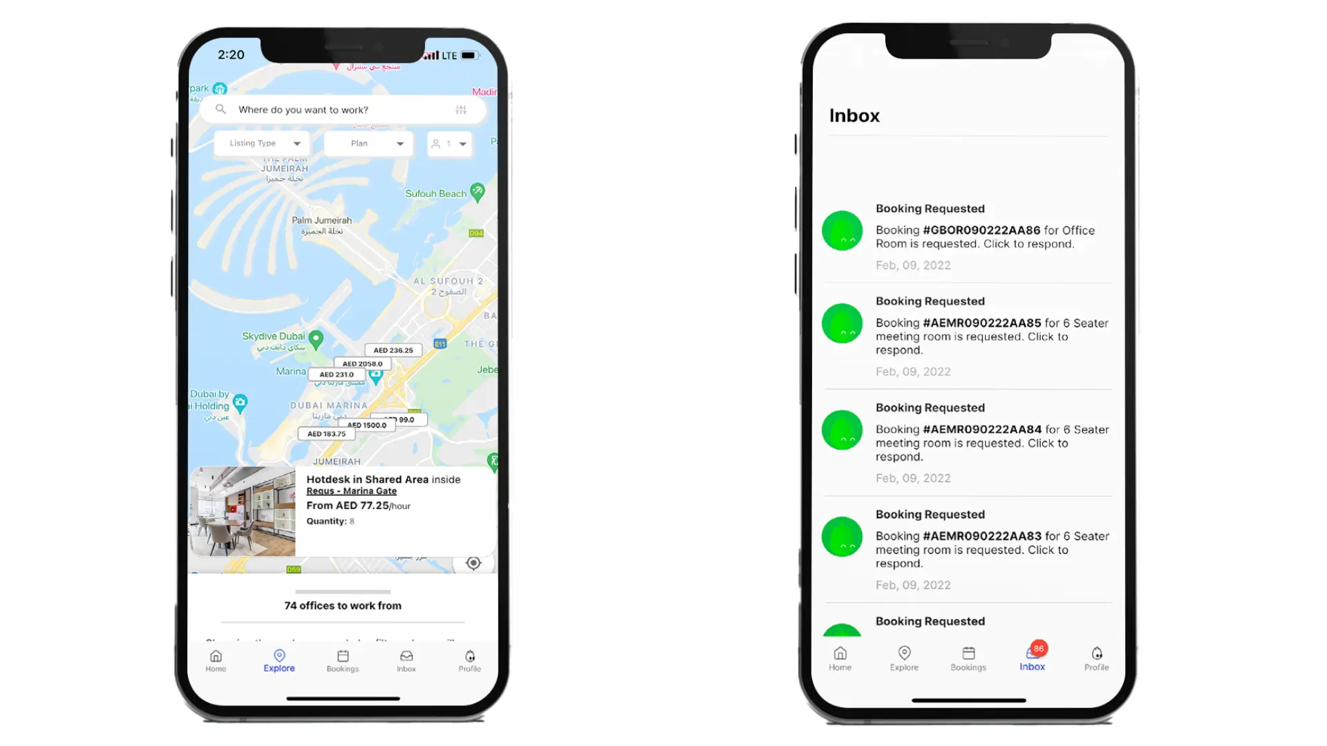 Hotdesk app booking page with space details and pricing