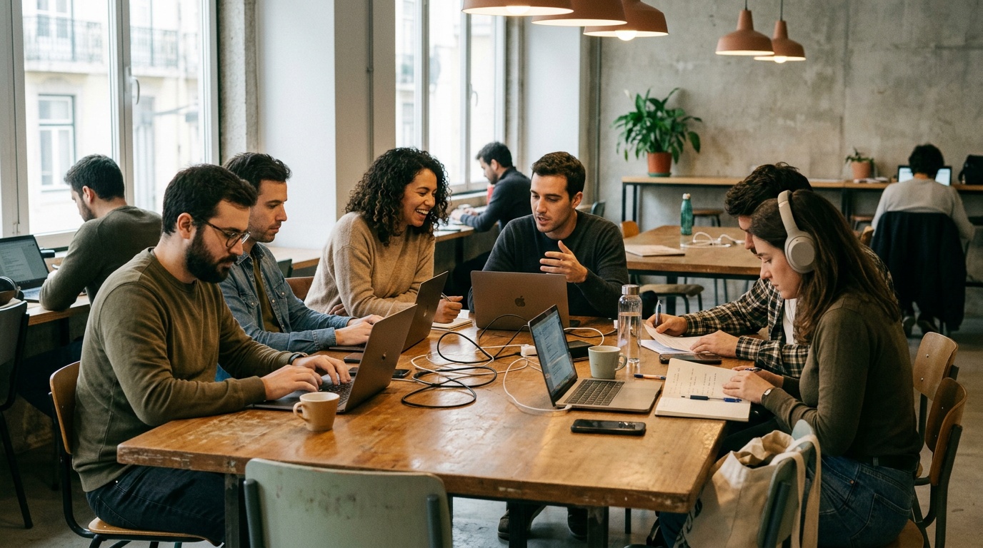 What's the difference between a traditional office and a modern coworking space in Lisbon?
