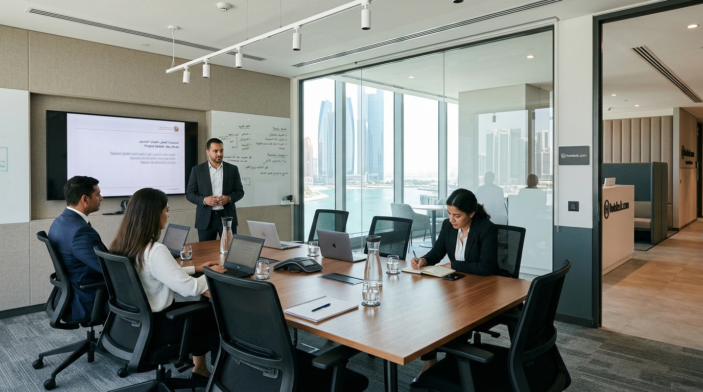 Meeting room comparison table showing pricing and amenities in Abu Dhabi