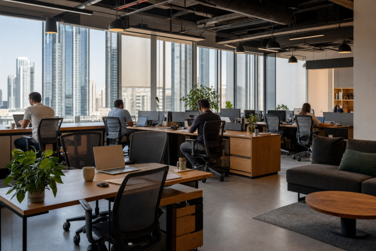What do local business associations recommend for flexible office solutions in التكافؤ?