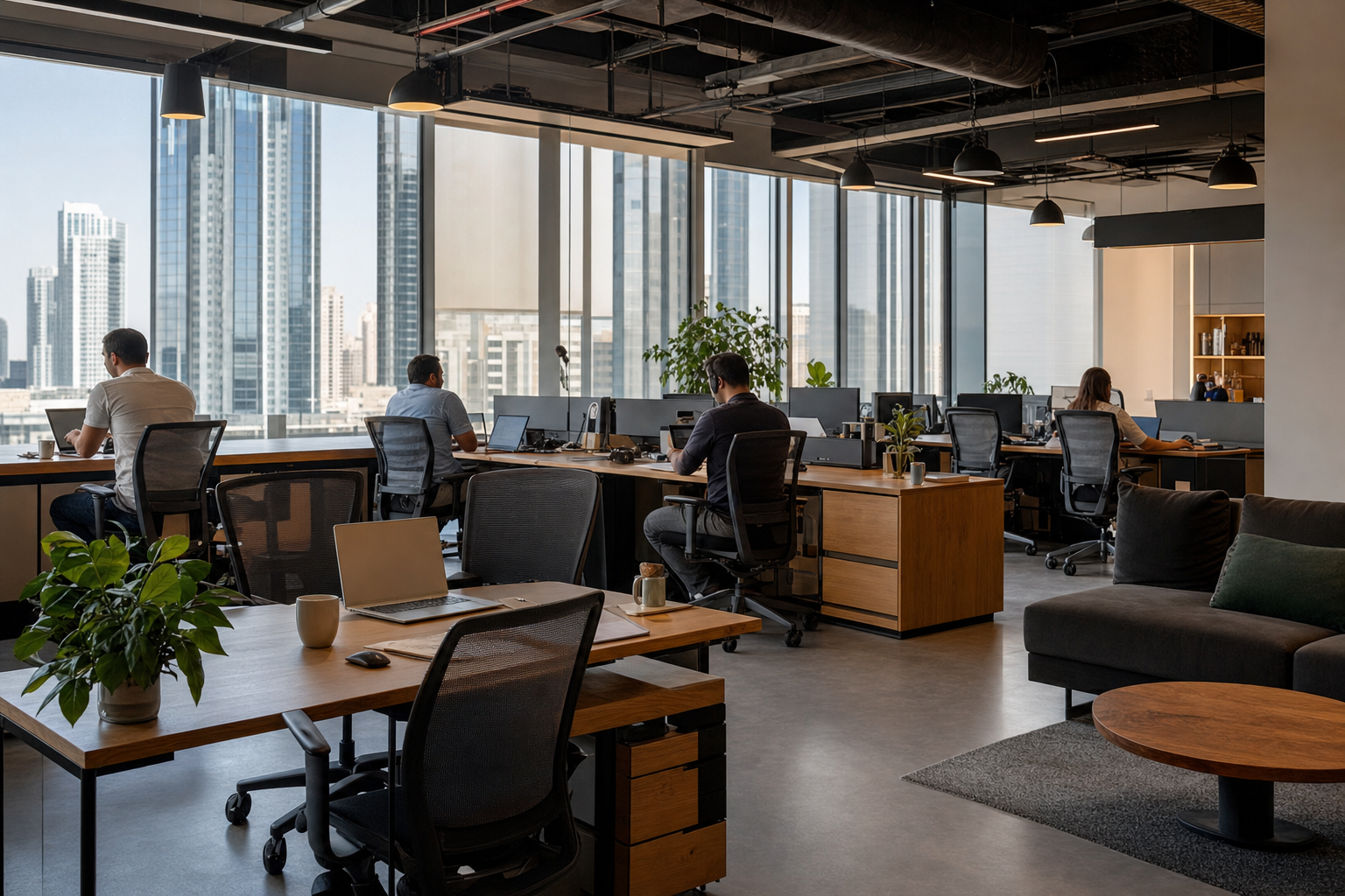 What do local business associations recommend for flexible office solutions in التكافؤ?