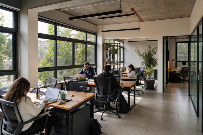 What's the difference between a shared workspace and a private office in Maadi?