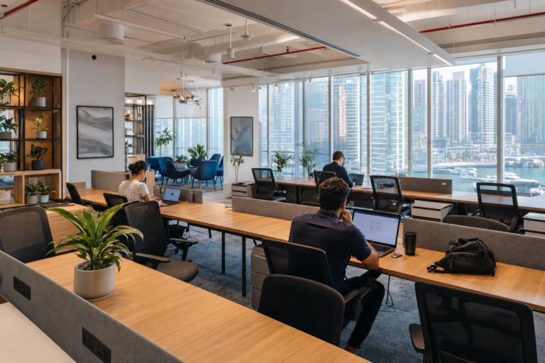Coworking space with dedicated desks vs hot desks in Dubai Marina?