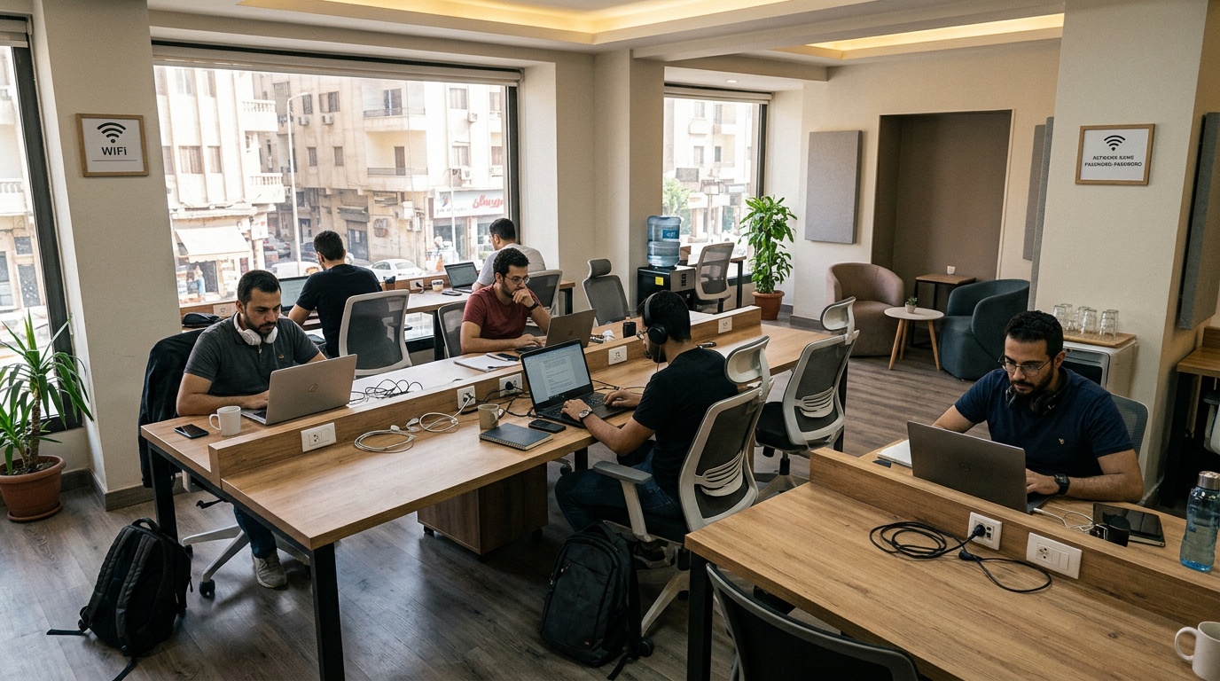 What are the benefits of coworking spaces in Al Mansurah with reliable internet?