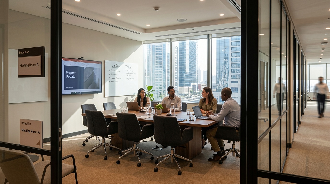 Furnished meeting room in Dubai with professional seating